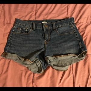 Denim boyfriend shorts.